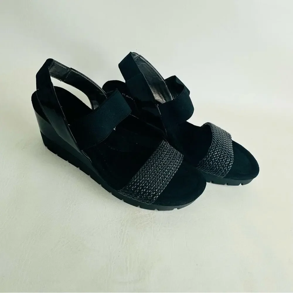 Bandolino Womens Sandals Shoes Black Wedge Slip On‎ Open Toe Size 8.5